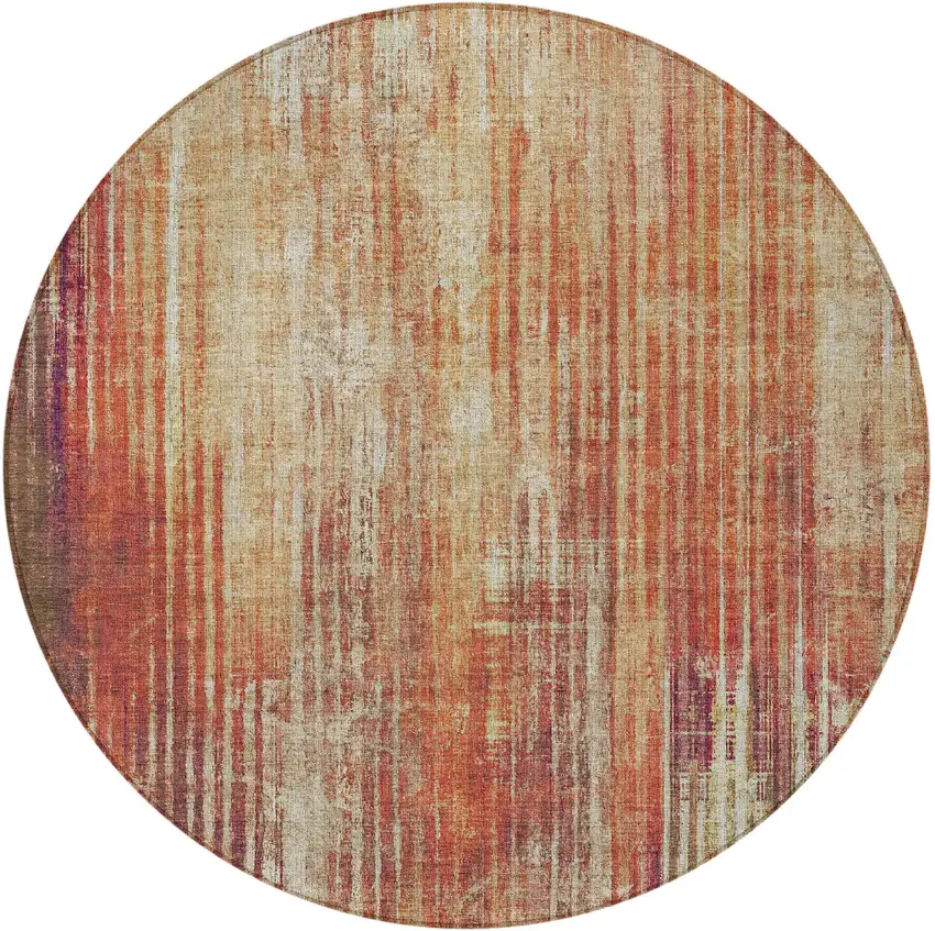 Orange Round Striped Washable Non Skid Indoor Outdoor Area Rug Photo 6