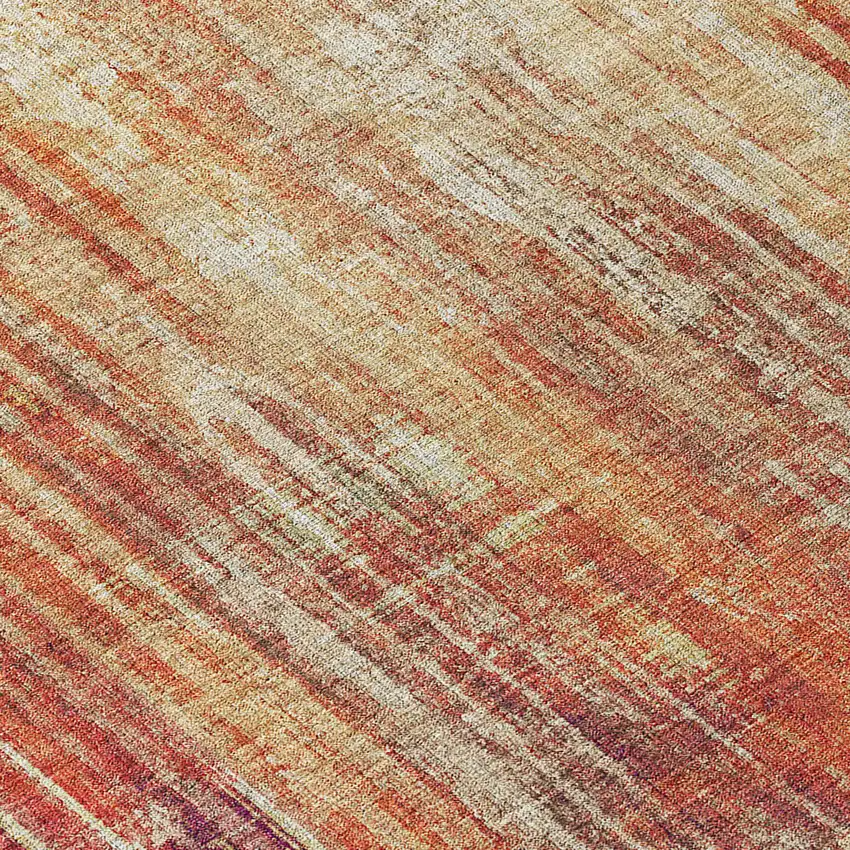 Orange Round Striped Washable Non Skid Indoor Outdoor Area Rug Photo 9