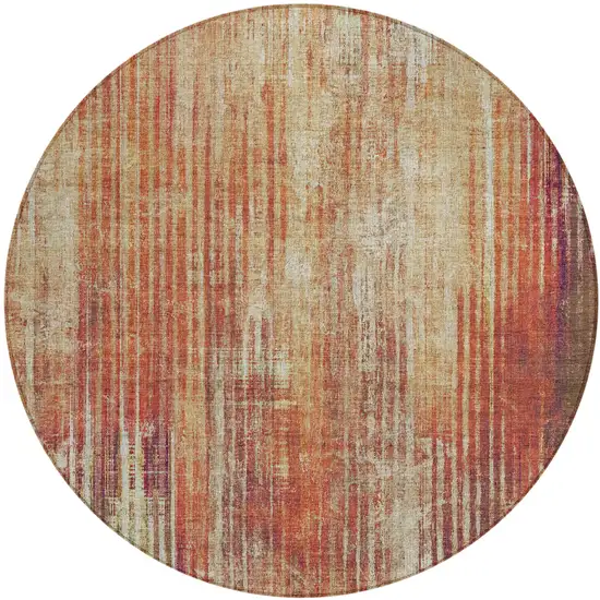 Orange Round Striped Washable Non Skid Indoor Outdoor Area Rug Photo 2
