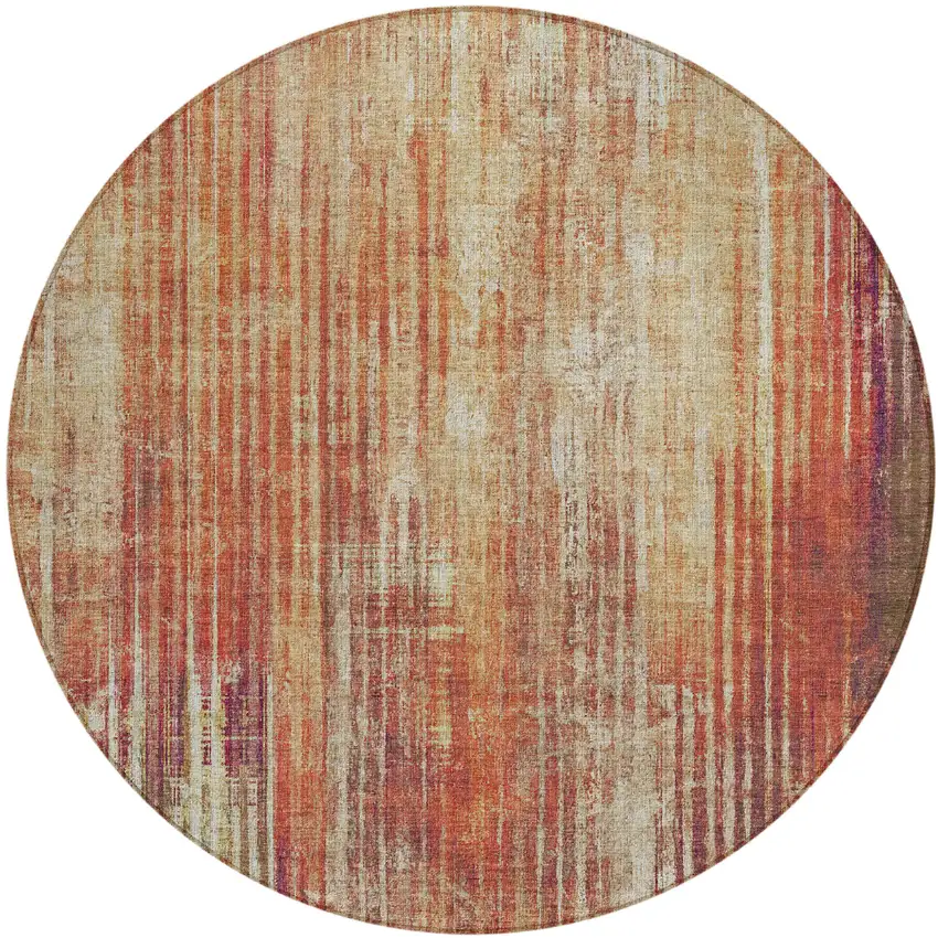 Orange Round Striped Washable Non Skid Indoor Outdoor Area Rug Photo 2