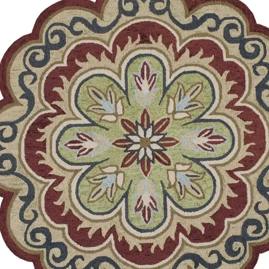 Orange Round Wool Floral Hand Tufted Area Rug Photo 5