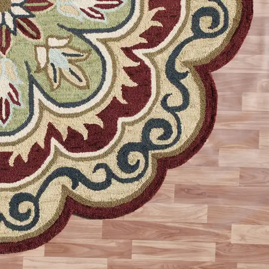 Orange Round Wool Floral Hand Tufted Area Rug Photo 8