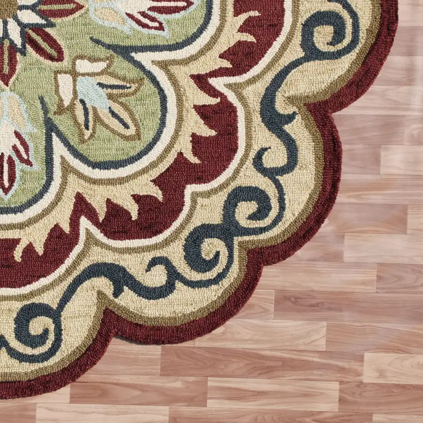 Orange Round Wool Floral Hand Tufted Area Rug Photo 8