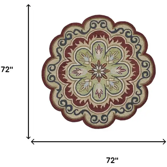 Orange Round Wool Floral Hand Tufted Area Rug Photo 6