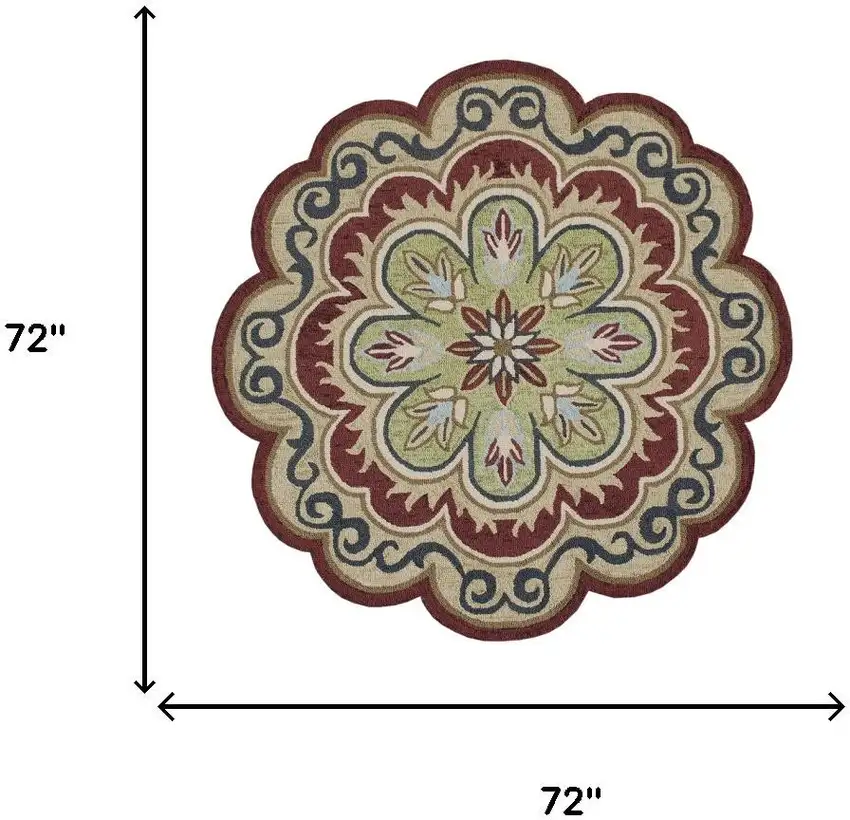 Orange Round Wool Floral Hand Tufted Area Rug Photo 6