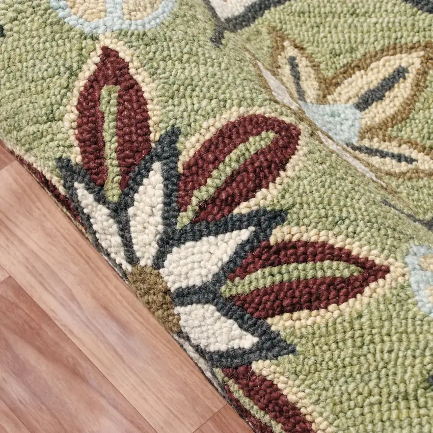 Orange Round Wool Floral Hand Tufted Area Rug Photo 7