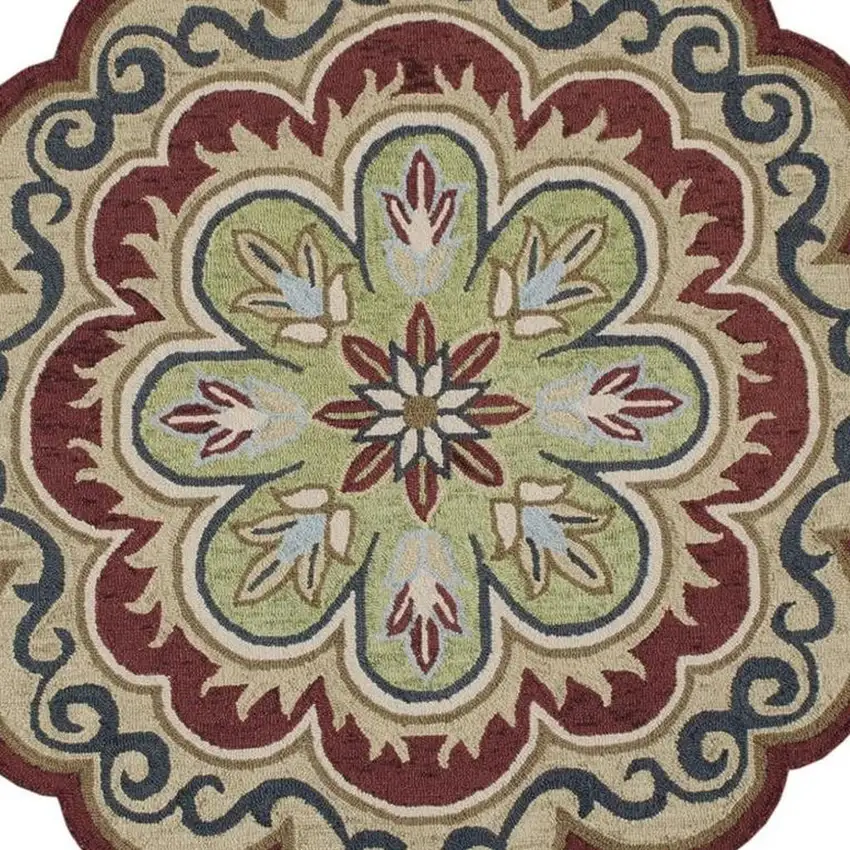 Orange Round Wool Floral Hand Tufted Area Rug Photo 3