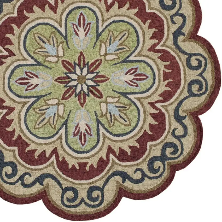 Orange Round Wool Floral Hand Tufted Area Rug Photo 2