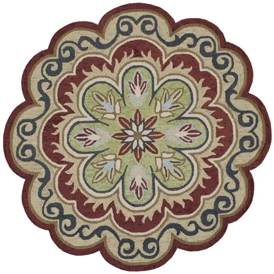 Orange Round Wool Floral Hand Tufted Area Rug Photo 2