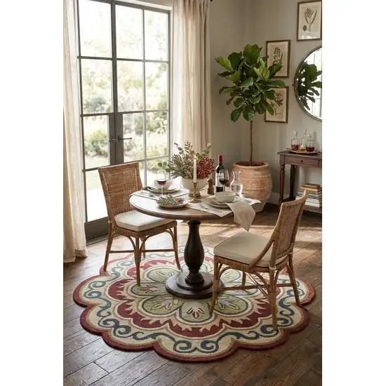 Orange Round Wool Floral Hand Tufted Area Rug Photo 4