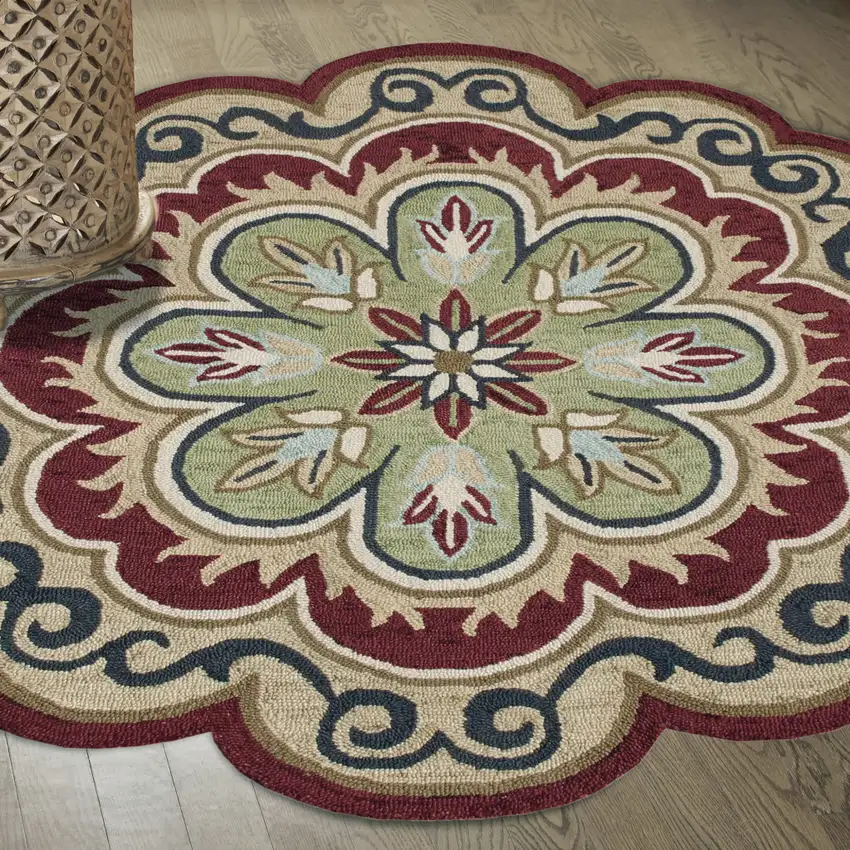 Orange Round Wool Floral Hand Tufted Area Rug Photo 5