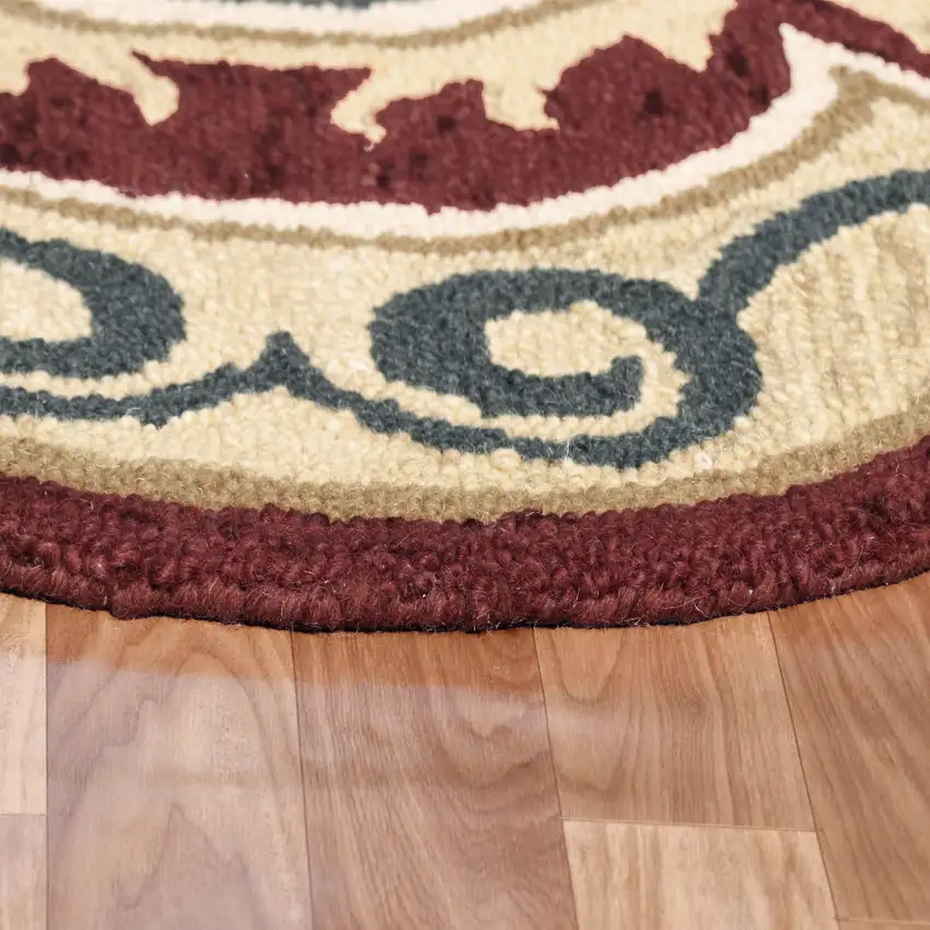 Orange Round Wool Floral Hand Tufted Area Rug Photo 6