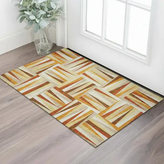 Orange Rust And Ivory Geometric Washable Area Rug With UV Protection Photo 2