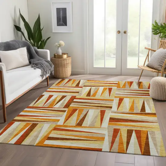 Orange Rust And Ivory Geometric Washable Area Rug With UV Protection Photo 5