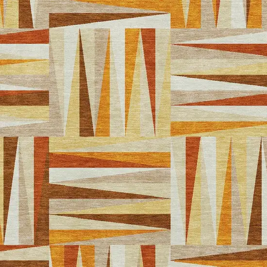 Orange Rust And Ivory Geometric Washable Area Rug With UV Protection Photo 2