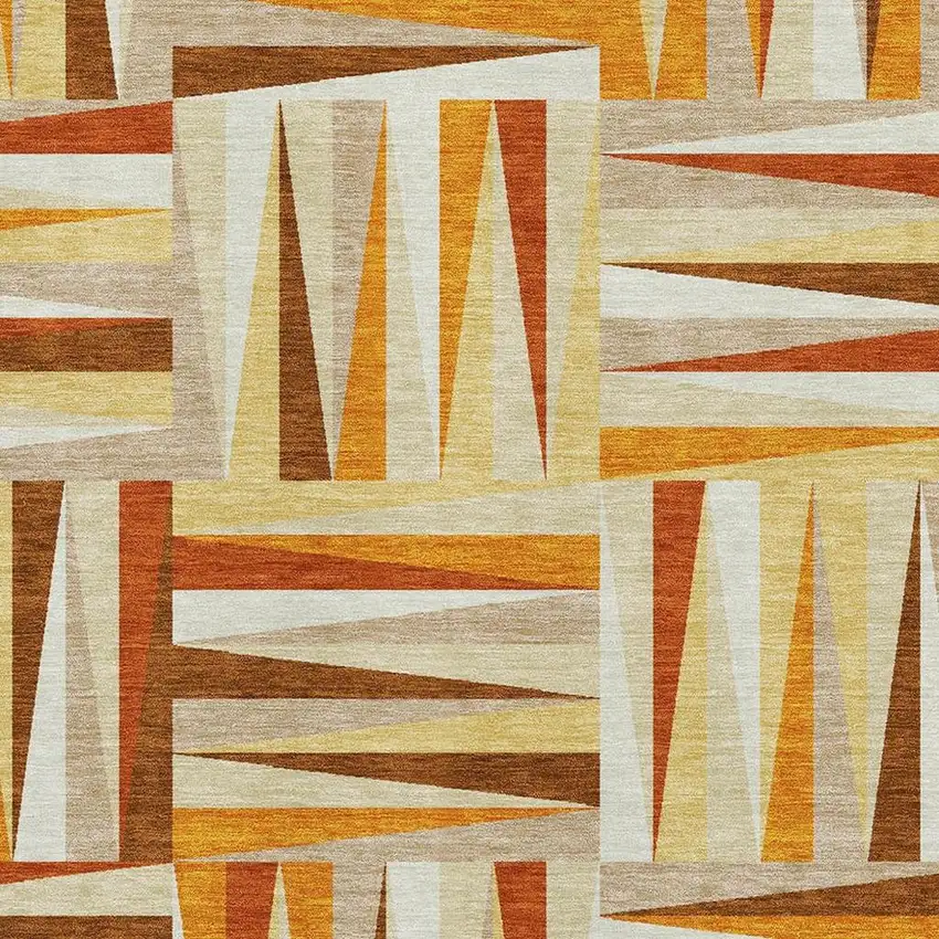 Orange Rust And Ivory Geometric Washable Area Rug With UV Protection Photo 2