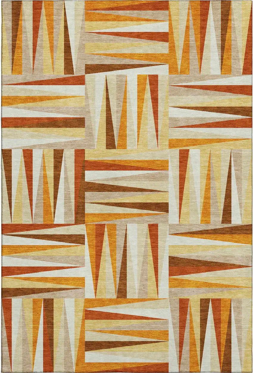 Orange Rust And Ivory Geometric Washable Area Rug With UV Protection Photo 1