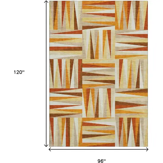 Orange Rust And Ivory Geometric Washable Area Rug With UV Protection Photo 6
