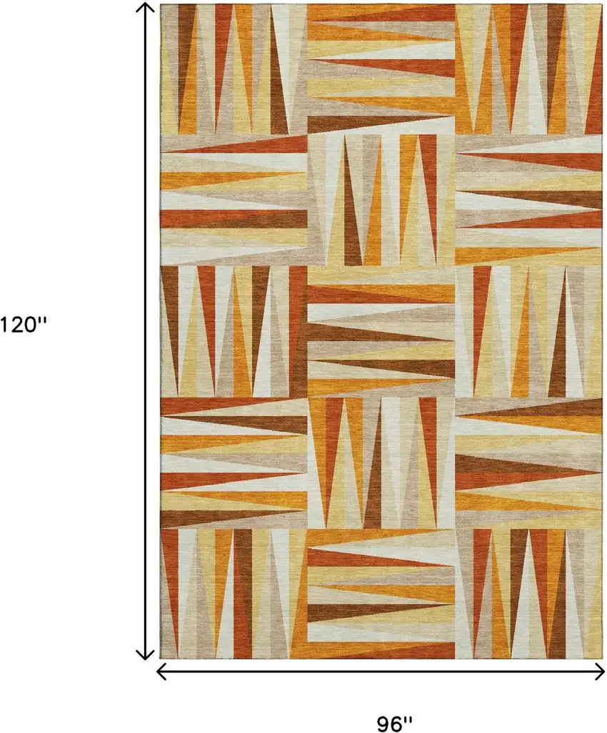 Orange Rust And Ivory Geometric Washable Area Rug With UV Protection Photo 6