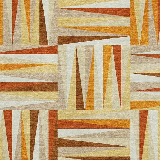 Orange Rust And Ivory Geometric Washable Area Rug With UV Protection Photo 2