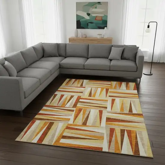Orange Rust And Ivory Geometric Washable Area Rug With UV Protection Photo 2
