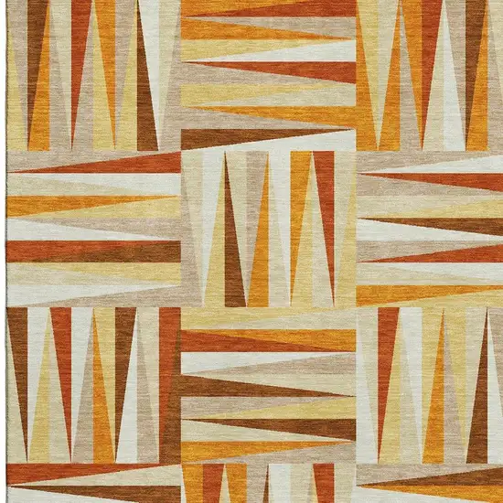 Orange Rust And Ivory Geometric Washable Area Rug With UV Protection Photo 4