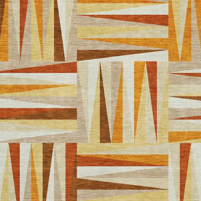 Orange Rust And Ivory Geometric Washable Area Rug With UV Protection Photo 3