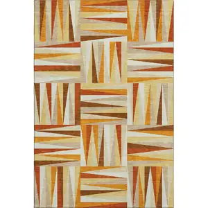 Photo of Orange Rust And Ivory Geometric Washable Area Rug With UV Protection