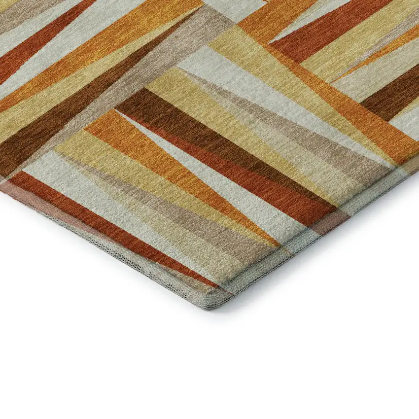 Orange Rust And Ivory Geometric Washable Area Rug With UV Protection Photo 7