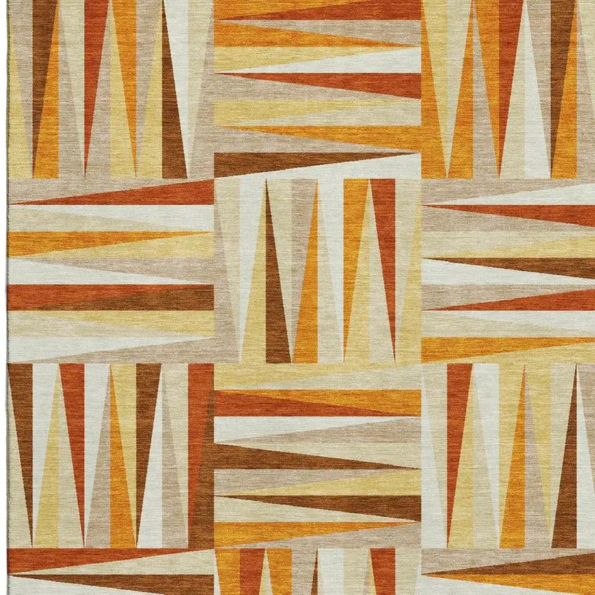 Orange Rust And Ivory Geometric Washable Area Rug With UV Protection Photo 4