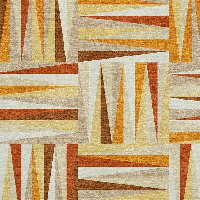 Orange Rust And Ivory Geometric Washable Area Rug With UV Protection Photo 2