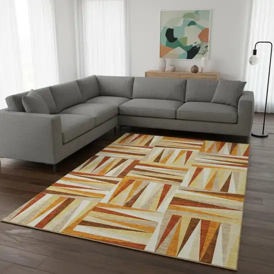 Orange Rust And Ivory Geometric Washable Area Rug With UV Protection Photo 2