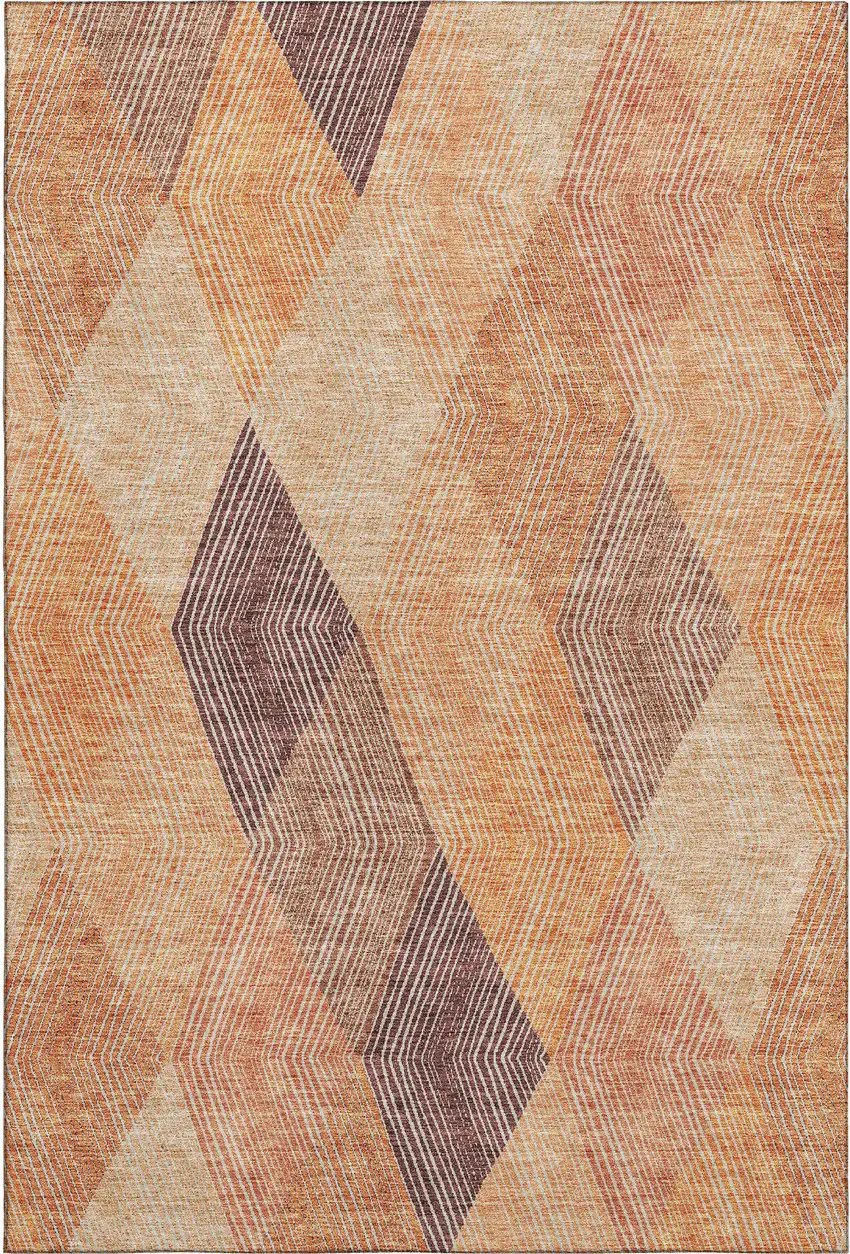Orange Salmon And Ivory Geometric Washable Area Rug With UV Protection Photo 5