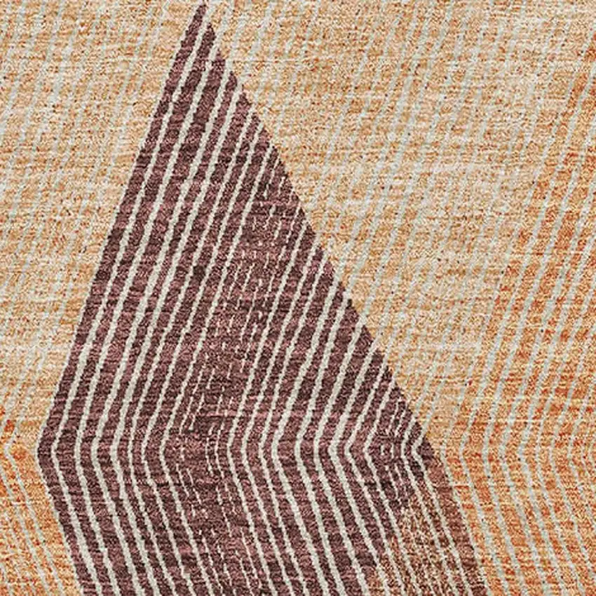 Orange Salmon And Ivory Geometric Washable Area Rug With UV Protection Photo 4