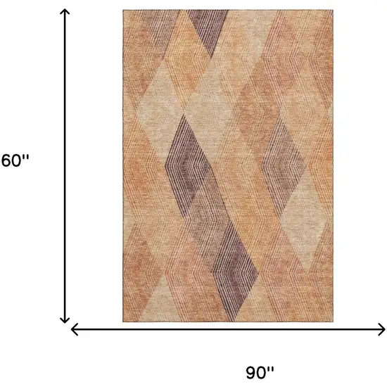 Orange Salmon And Ivory Geometric Washable Area Rug With UV Protection Photo 8