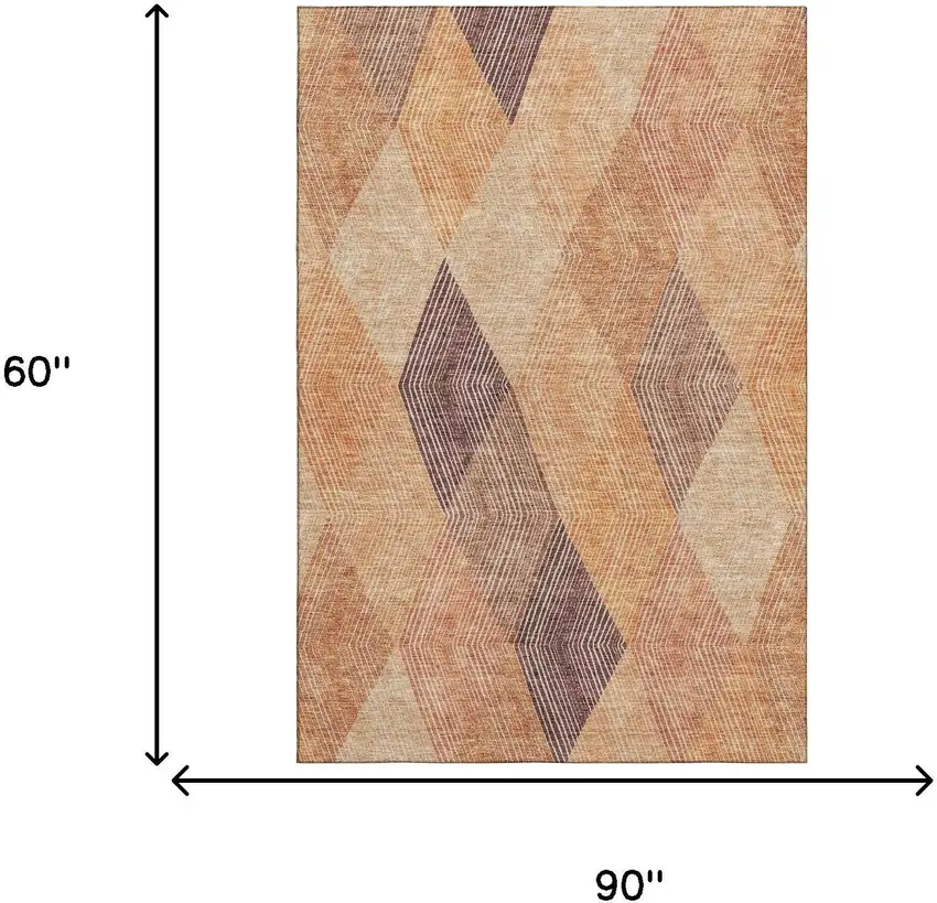 Orange Salmon And Ivory Geometric Washable Area Rug With UV Protection Photo 8