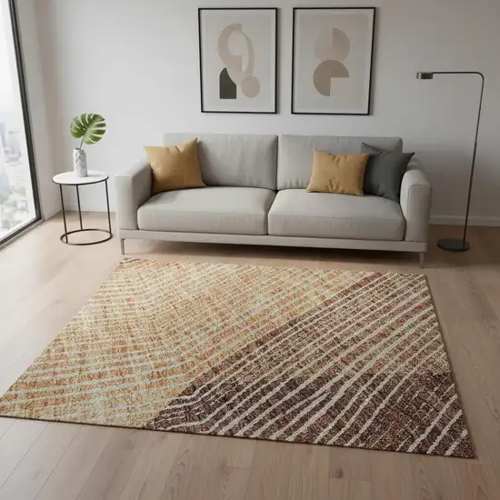 Orange Salmon And Ivory Geometric Washable Area Rug With UV Protection Photo 2