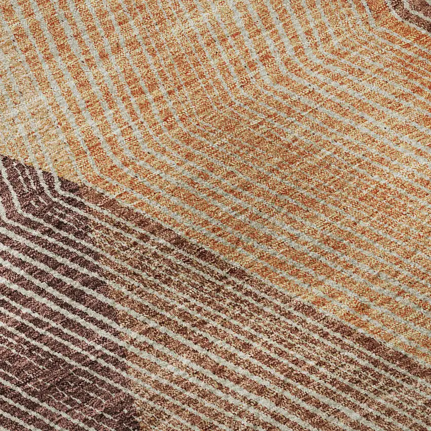 Orange Salmon And Ivory Geometric Washable Area Rug With UV Protection Photo 1