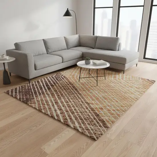 Orange Salmon And Ivory Geometric Washable Area Rug With UV Protection Photo 2