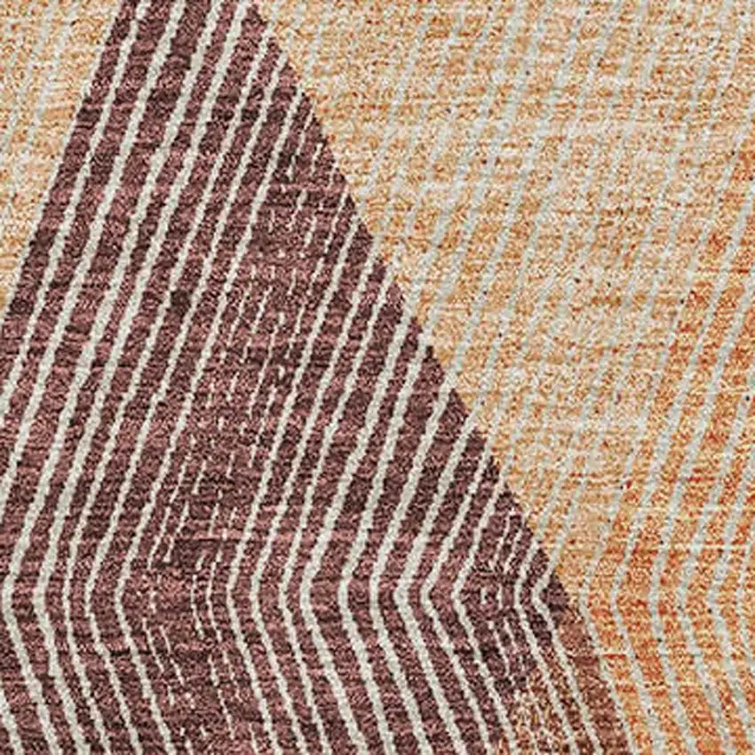 Orange Salmon And Ivory Geometric Washable Area Rug With UV Protection Photo 3
