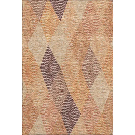 Orange Salmon And Ivory Geometric Washable Area Rug With UV Protection Photo 5