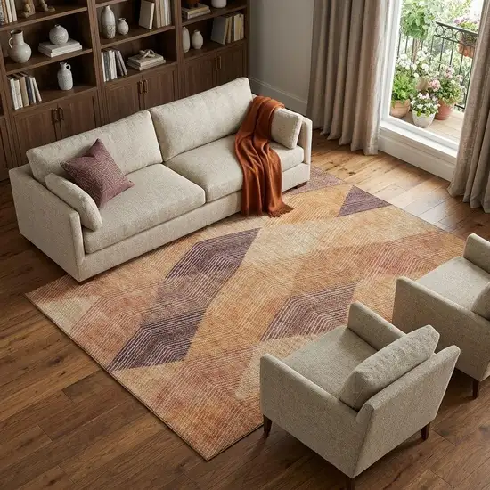 Orange Salmon And Ivory Geometric Washable Area Rug With UV Protection Photo 1