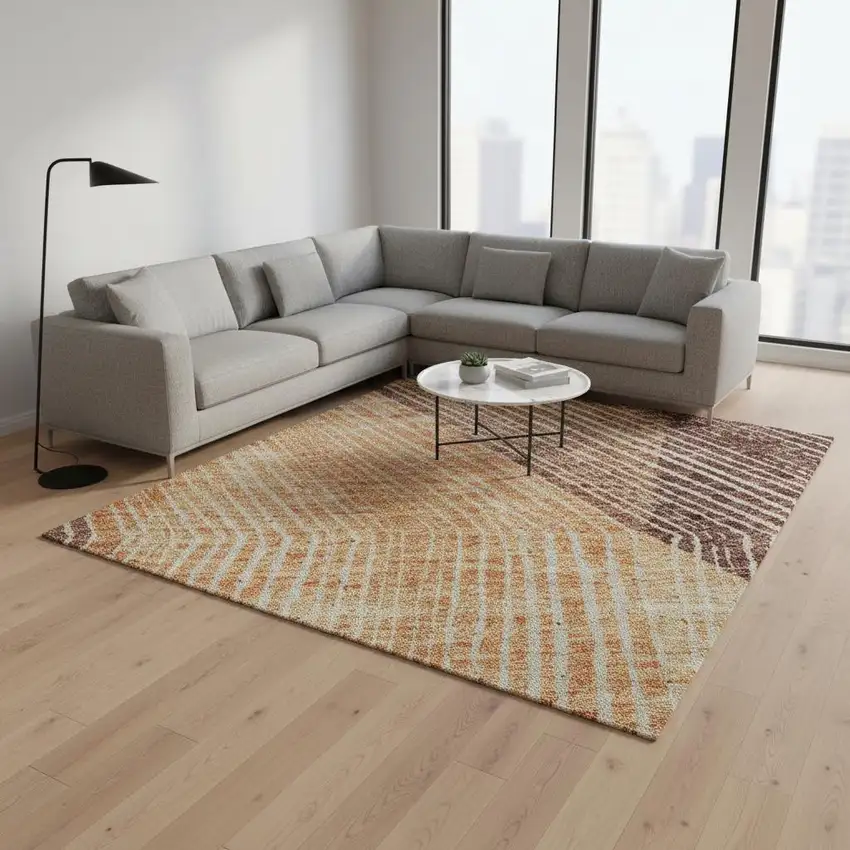 Orange Salmon And Ivory Geometric Washable Area Rug With UV Protection Photo 2