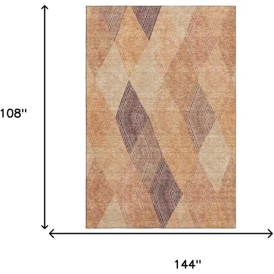Orange Salmon And Ivory Geometric Washable Area Rug With UV Protection Photo 9