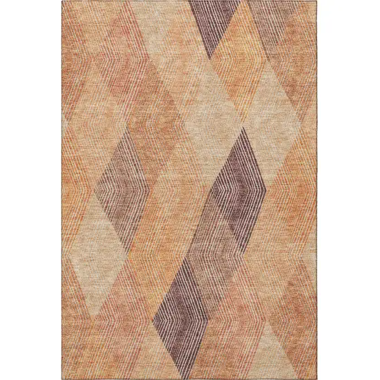 Orange Salmon And Ivory Geometric Washable Area Rug With UV Protection Photo 4