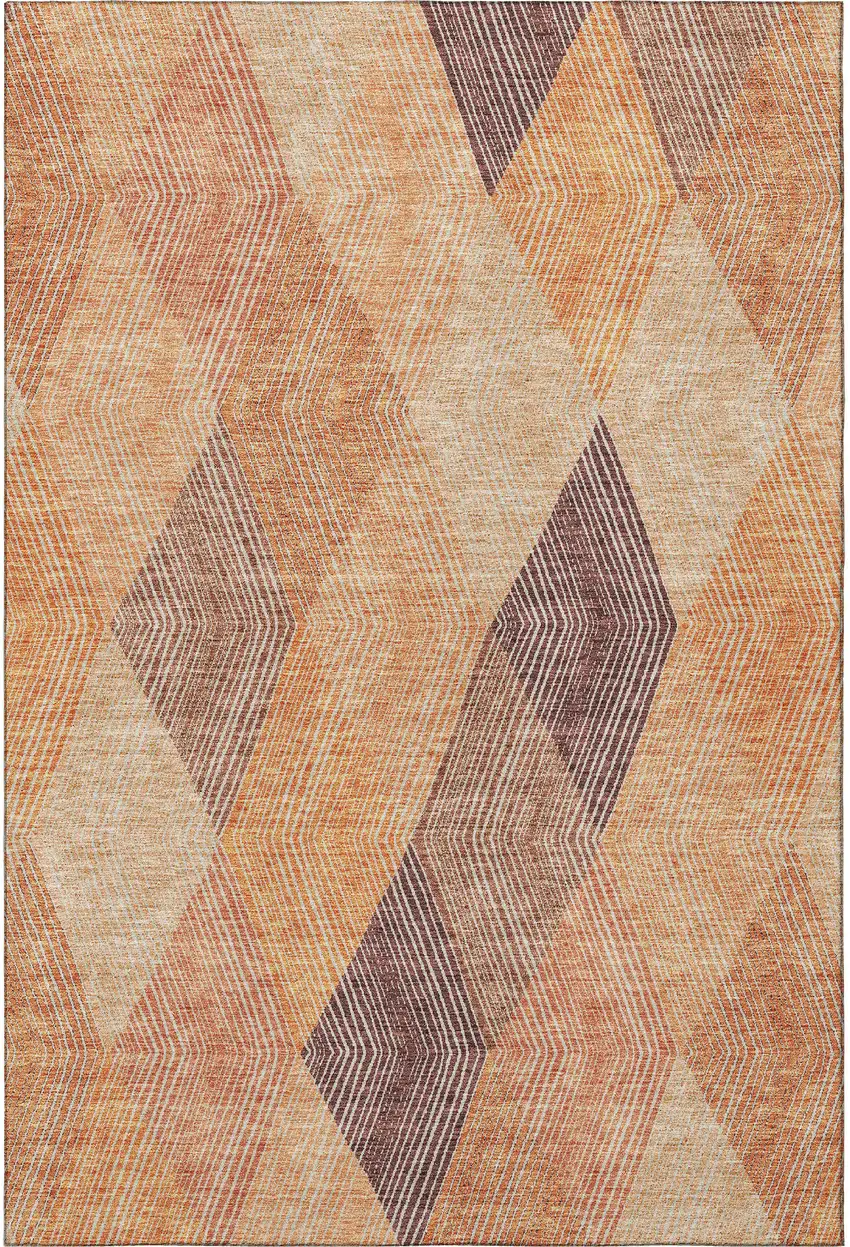 Orange Salmon And Ivory Geometric Washable Area Rug With UV Protection Photo 4