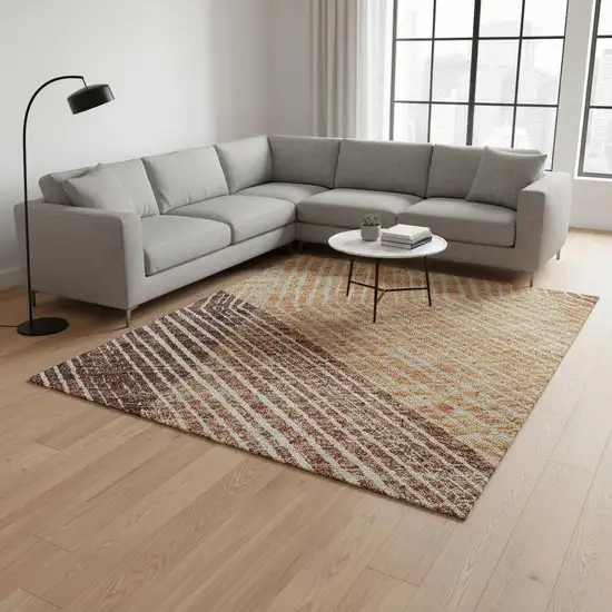 Orange Salmon And Ivory Geometric Washable Area Rug With UV Protection Photo 2