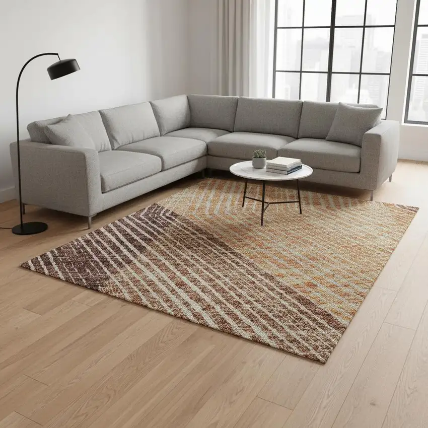 Orange Salmon And Ivory Geometric Washable Area Rug With UV Protection Photo 2