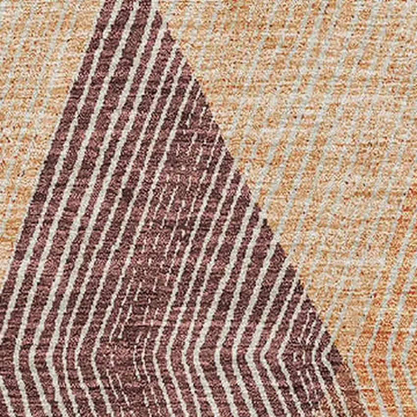 Orange Salmon And Ivory Geometric Washable Area Rug With UV Protection Photo 3