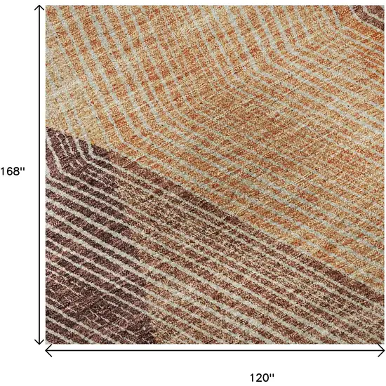 Orange Salmon And Ivory Geometric Washable Area Rug With UV Protection Photo 9